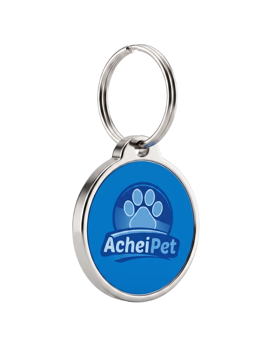 Medalha AcheiPet na coleira do pet